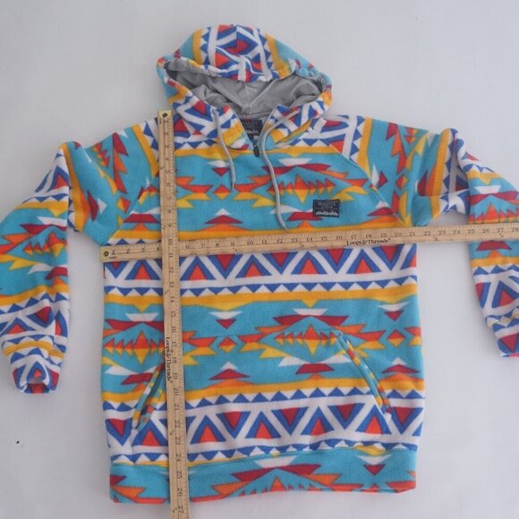 Massive Outdoor Blue Red Aztec Hiking Fleece Zip Up Quarter Zip Hooded Sweater S - Picture 3 of 10
